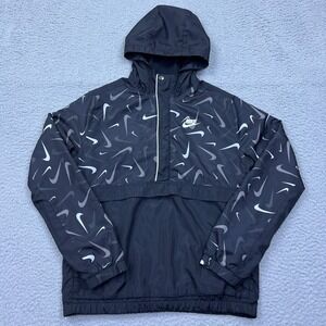 Nike Sportswear Big Kids XL Woven Printed Anorak Jacket Black Swoosh AOP 1/2 Zip